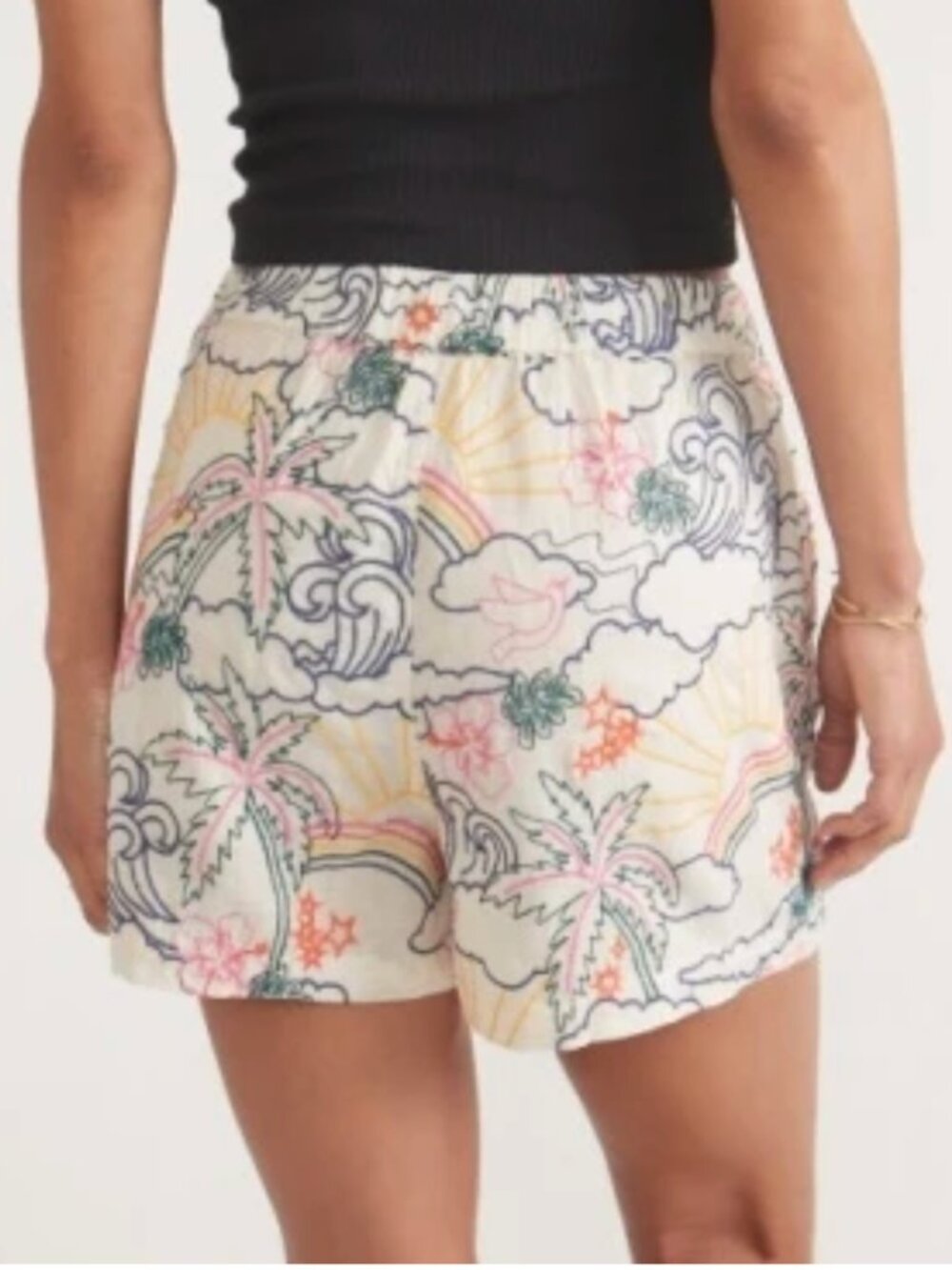 Marine Layer Marta Resort Shorts Embroidered Groove white tan pink blue M Medium